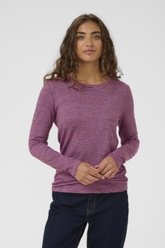 Langærmet T-shirt - CUalexandra - Pink/Brown Stripe - Culture