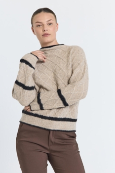 Pullover - Strik - FQHiro - Desert Taupe Mel/Black - FREEQUENT