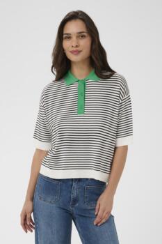 Polo - Strik - KAlizza - Chalk/Black Fine Stripe - KAFFE