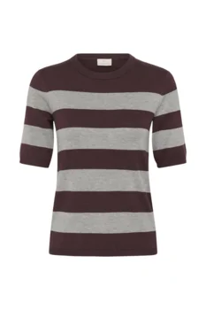 Bluse - Strik - KAlizza - Bordeaux/Grå Stribet - KAFFE