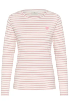 Langærmet T-Shirt - Liddy - Stribet Rosa/Hvid - KAFFE