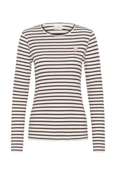 Langærmet T-Shirt - Liddy - Stribet Bordeaux/Hvid - KAFFE