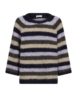 Pullover - Strik - FQgrslulu - Stribet Lilla/Sand - FREEQUENT