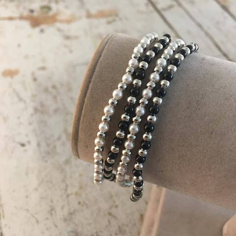 Armbånd perler sølv/sort