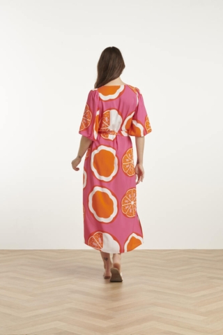 Midi Kjole - Fruit Print - Pink/Multicolour - Smashed Lemon