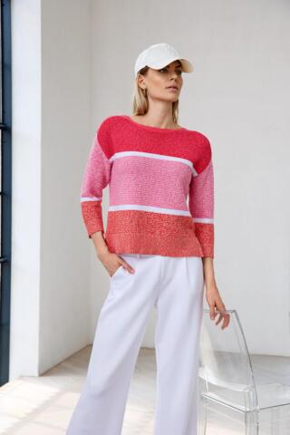 Strikbluse - Rød/pink - Micha