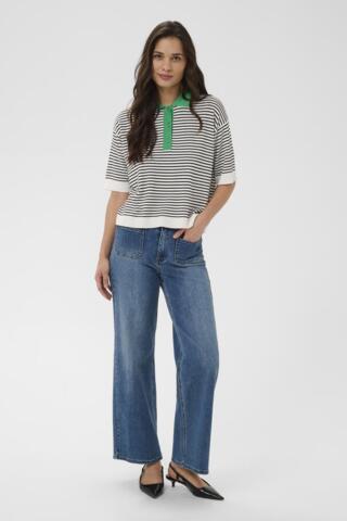 Polo - Strik - KAlizza - Chalk/Black Fine Stripe - KAFFE