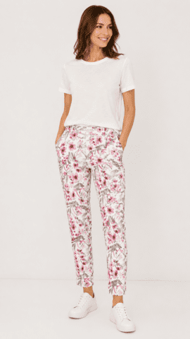 Jeans - Angelika Jump In Slim 7/8 - Rosa/Blomster - Anna Montana