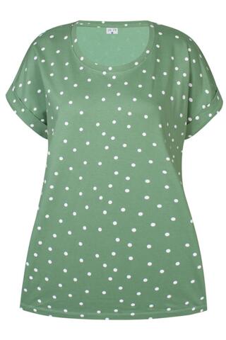 T-shirt - Ze-Disha - Grøn M. Hvide Prikker - ZE-ZE