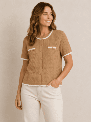 Cardigan - 144 227 - Sand/Hvid - Micha