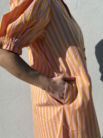 Kjole - Tunø Stripe - Orange/Lyserød - Gaspar
