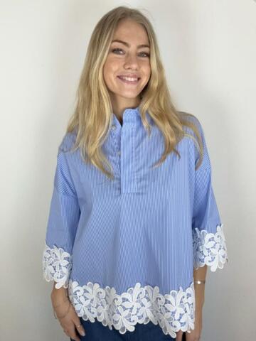 Skjorte - Klara Stripe Embroidery - Blue Striped - Continue