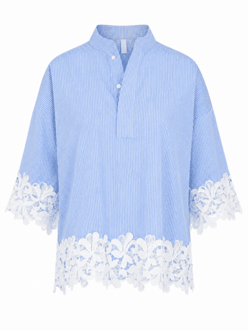 Skjorte - Klara Stripe Embroidery - Blue Striped - Continue