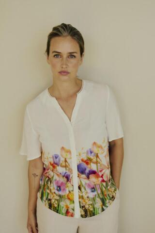 Bluse - FQmaise - Orange/Off White - FREEQUENT