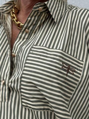 Bluse - Porto Stripe - Oliven - Gaspar