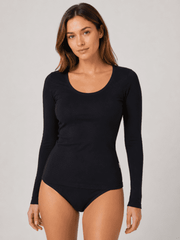 Uld Langærmet T-shirt - Merino - Sort - Joha