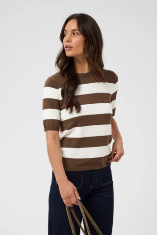 Bluse - Strik - KAlizza - Brun/Hvid Stribet - KAFFE