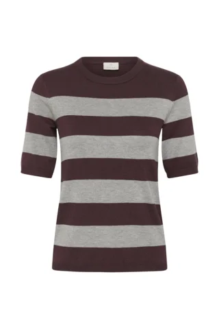 Bluse - Strik - KAlizza - Bordeaux/Grå Stribet - KAFFE