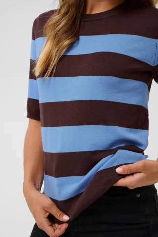 Bluse - KAlizza - Brun/Lyseblå Stribet - Kaffe