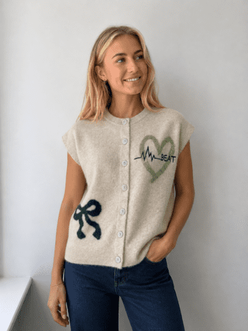 Vest - FQnomas - Beige/Grøn - FREEQUENT