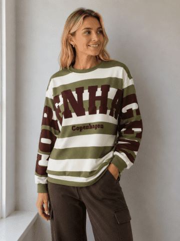 Sweatshirt - Nerina - Stribet Grøn/Brun - MARTA du Château