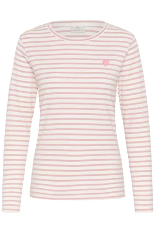 Langærmet T-Shirt - Liddy - Stribet Rosa/Hvid - KAFFE