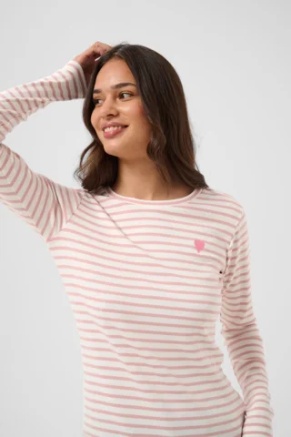 Langærmet T-Shirt - Liddy - Stribet Rosa/Hvid - KAFFE
