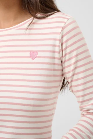 Langærmet T-Shirt - Liddy - Stribet Rosa/Hvid - KAFFE
