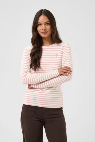 Langærmet T-Shirt - Liddy - Stribet Rosa/Hvid - KAFFE