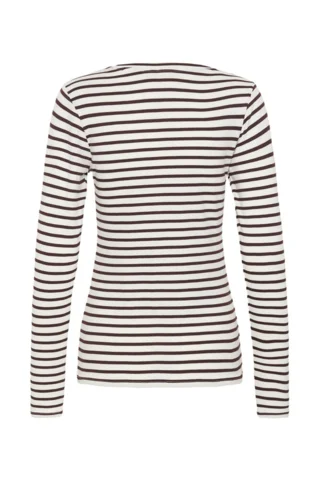 Langærmet T-Shirt - Liddy - Stribet Bordeaux/Hvid - KAFFE