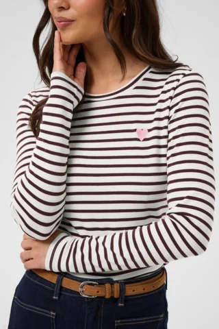 Langærmet T-Shirt - Liddy - Stribet Bordeaux/Hvid - KAFFE
