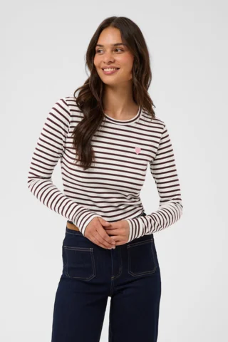 Langærmet T-Shirt - Liddy - Stribet Bordeaux/Hvid - KAFFE
