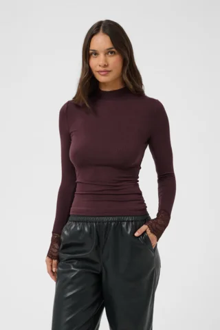 Langærmet T-shirt - KAomi - Bordeaux - KAFFE
