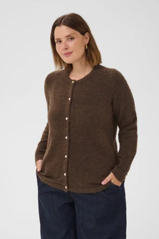 Cardigan Strik - KCniela - Brun Melange  - KAFFE curve