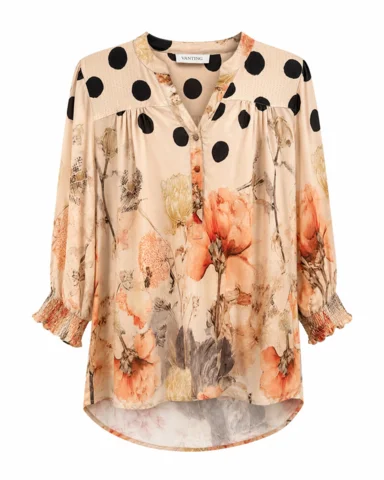 Bluse - 9909 - Beige/Rød - Vanting