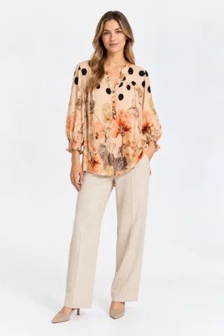 Bluse - 9909 - Beige/Rød - Vanting