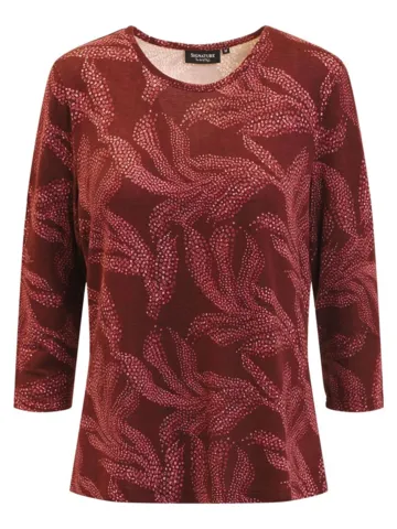 Bluse - 360-40025 - Mønsteret blomme/vinrød - SIGNATURE