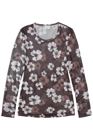 Bluse mesh - Hedda - Blomsteret Brun/sand - ZE-ZE