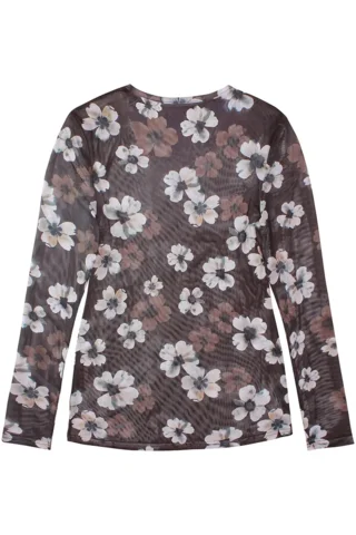 Bluse mesh - Hedda - Blomsteret Brun/sand - ZE-ZE
