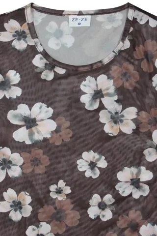 Bluse mesh - Hedda - Blomsteret Brun/sand - ZE-ZE