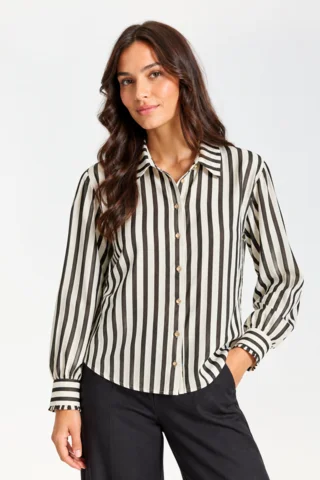 Skjorte  - FQNoto - Off White/Brun - FREEQUENT
