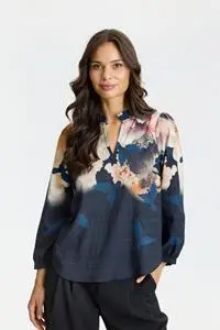Bluse - Scarlett - Blomsteret Sort/Sand/Blå - IN FRONT