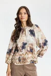 Bluse - Cordelia- Blomsteret Creme/Brun/Blå - IN FRONT