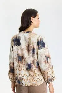Bluse - Cordelia- Blomsteret Creme/Brun/Blå - IN FRONT