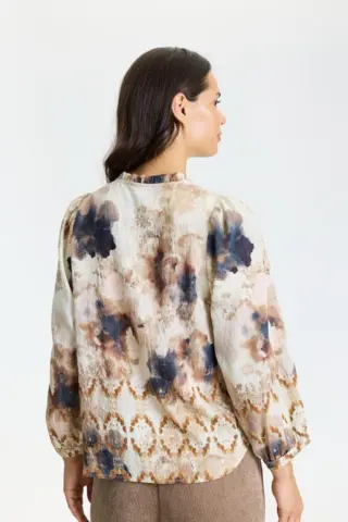 Bluse - Cordelia- Blomsteret Creme/Brun/Blå - IN FRONT