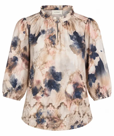Bluse - Cordelia- Blomsteret Creme/Brun/Blå - IN FRONT
