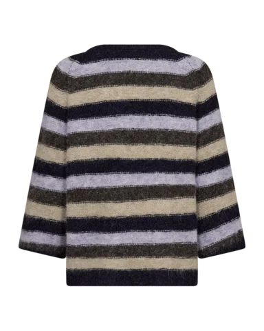 Pullover - Strik - FQgrslulu - Stribet Lilla/Sand - FREEQUENT