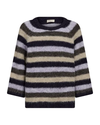 Pullover - Strik - FQgrslulu - Stribet Lilla/Sand - FREEQUENT