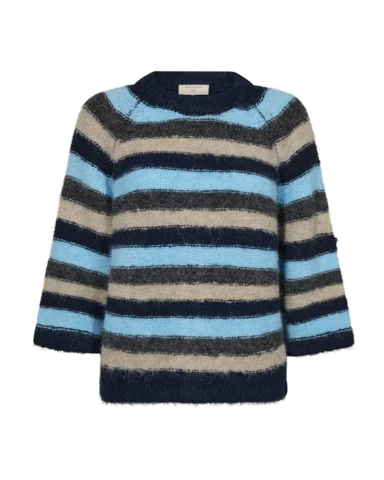Pullover - Strik - FQgrslulu - Stribet Blå/Sand - FREEQUENT
