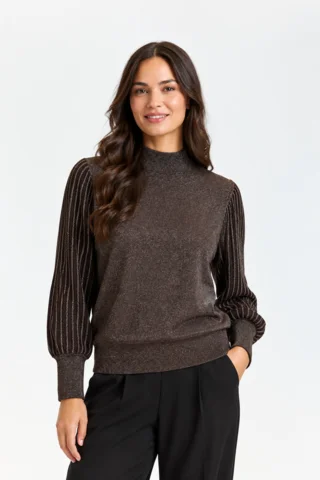 Pullover - Strik - FQBisolo - Brun/Sølv - FREEQUENT